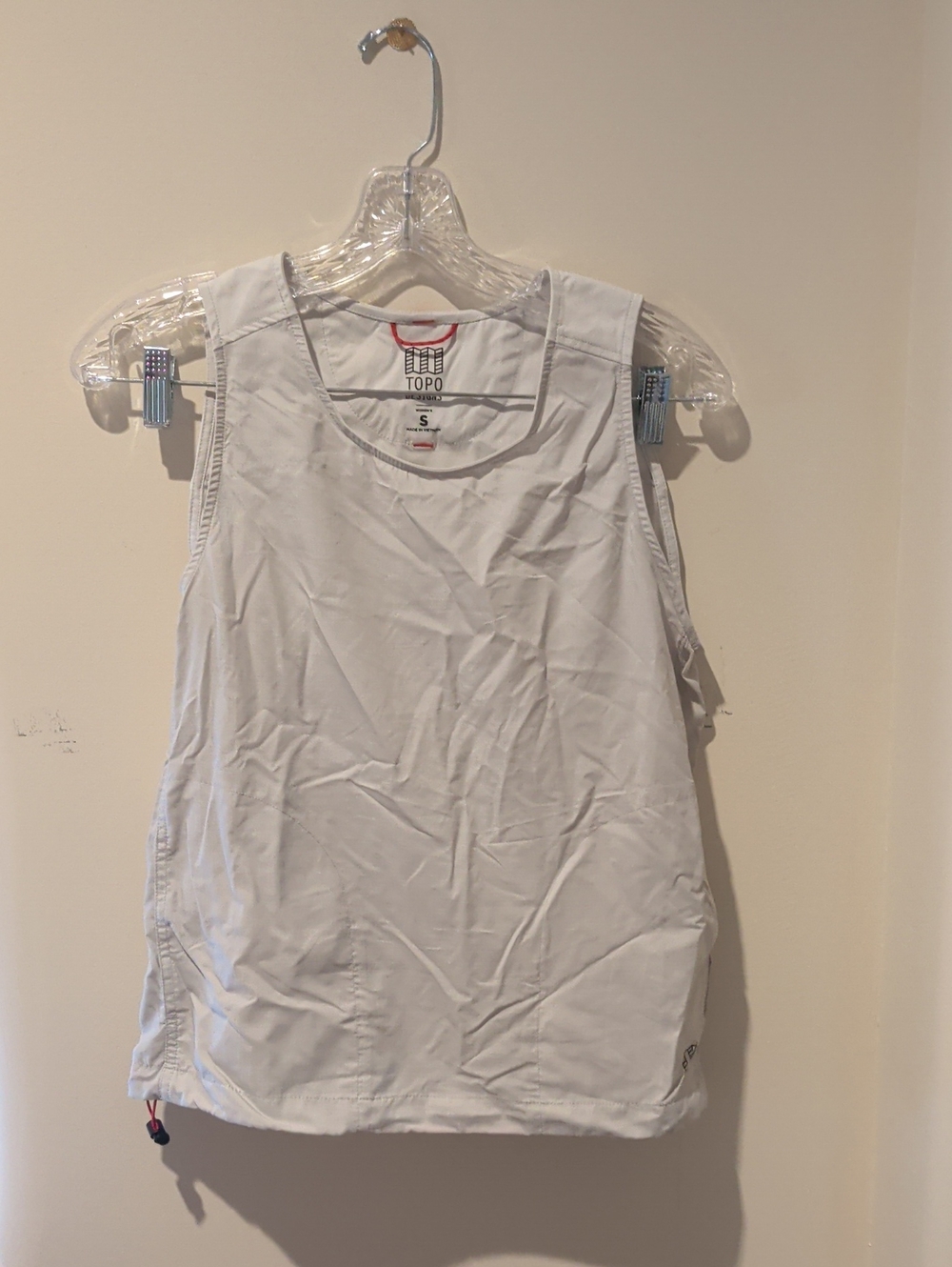 Topo Designs White Racerback Tank with Drawcord Hem